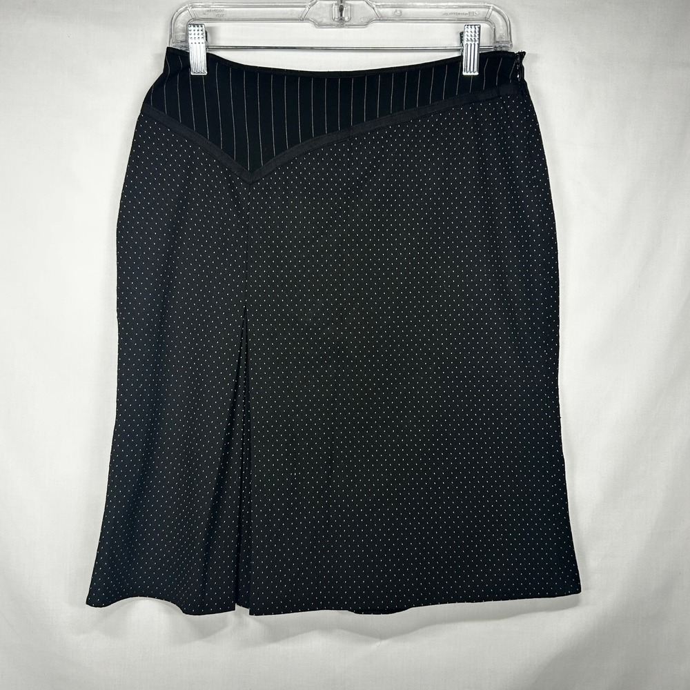 Vintage Y2K Black and White Pinstripe Polka Dot Midi Skirt S